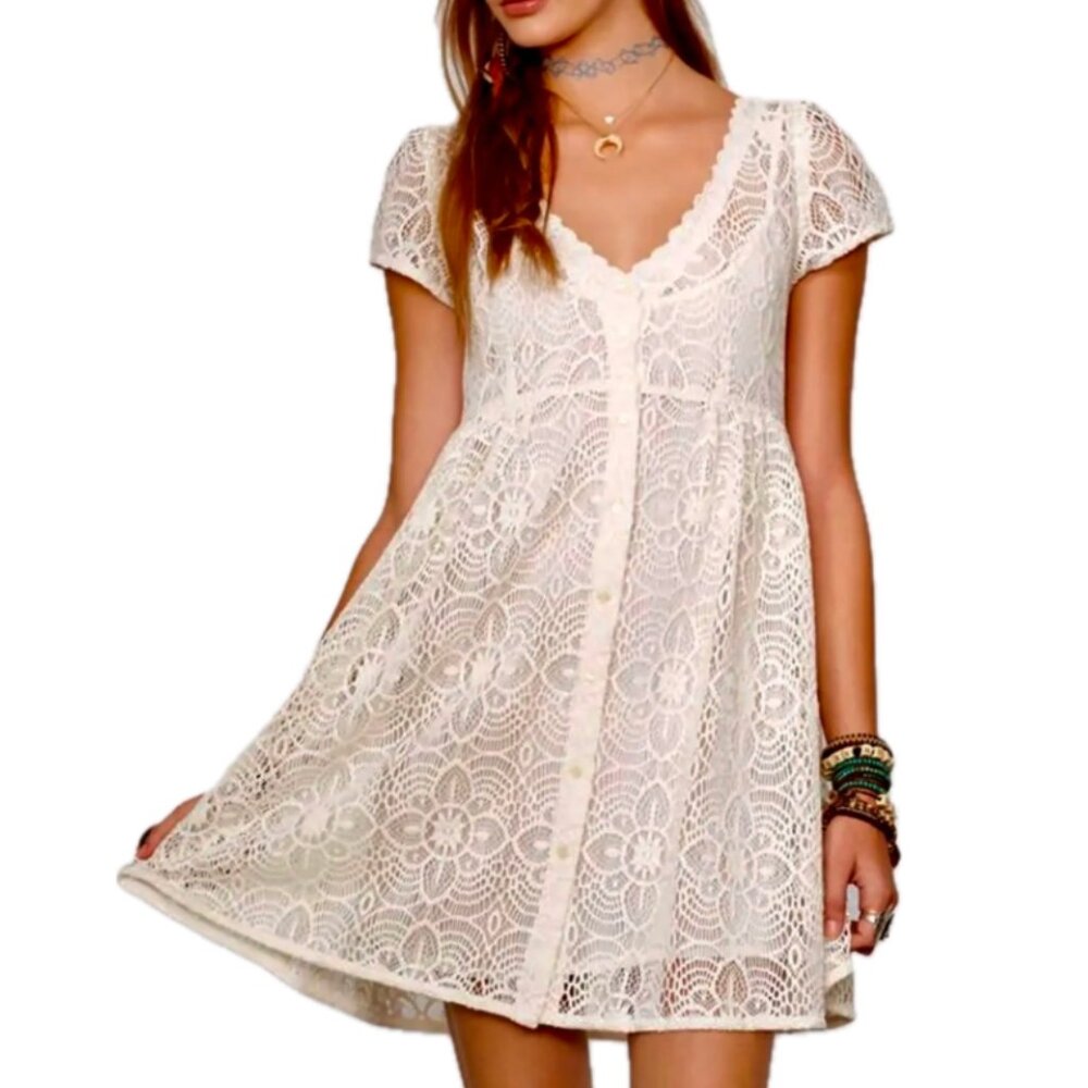 Denim & Supply Ralph Lauren | Cream Crochet Lace Babydoll Dress or Top | Size XS